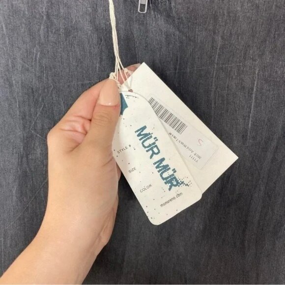 NWT Mur Mur Blackish Gray Grey Chambray Top With Tassels Small Boho - Picture 2 of 7